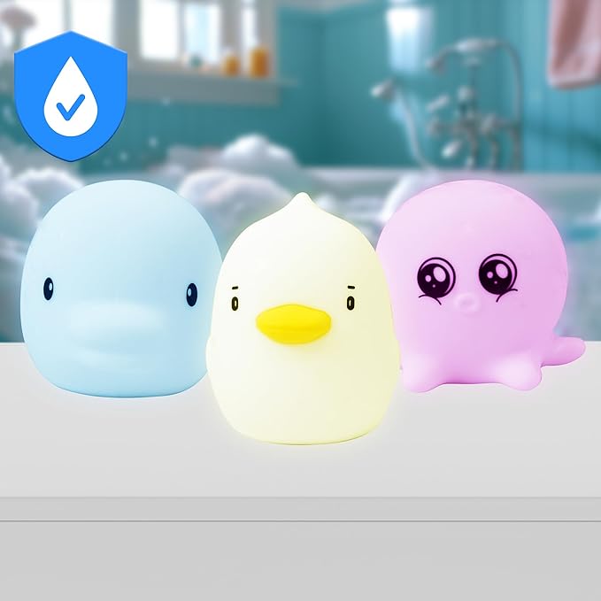 Lumipets Kids Bath Toys Set – Light Up Bath Cubes & Floating Rubber Animal Toys, Bathtub Lights for Kids, Swimming Bath Toys, Colorful LED Light-Up Baby Toys for Fun Bathtime