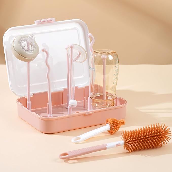 6-in-1 Baby Bottle Cleaner Set, Including Nylon & Silicone Bottle Brush, Cap, Straw & Nipple Brushes, BPA-Free (Blue