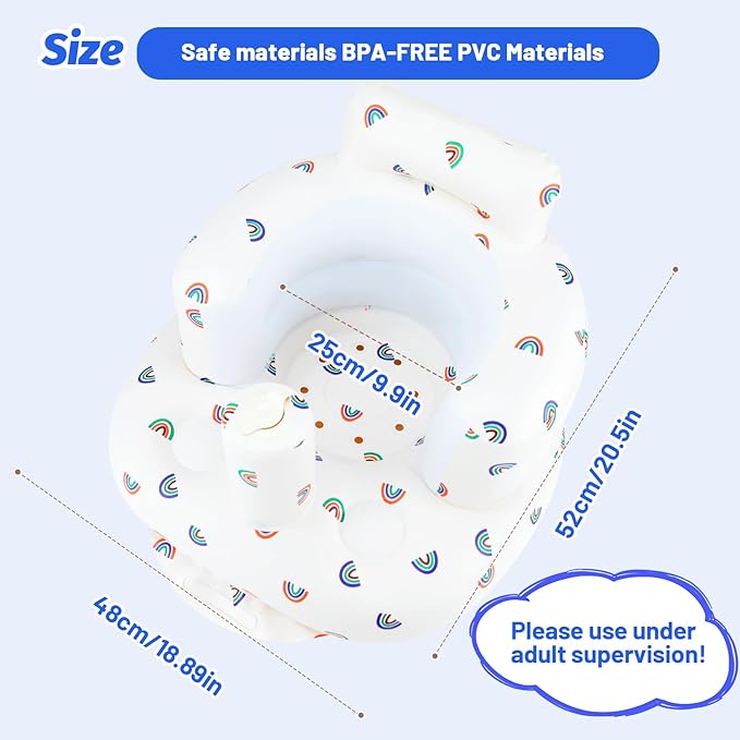Inflatable Baby Chair, Baby Inflatable Seat for Babies 3 Months and Up Summer Inflatable Baby Seat for Sitting Up, Blow Up Baby Floor Seat with Built in Air Pump, Rainbow