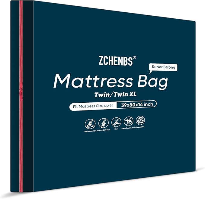 ZCHENBS® – Mattress Bags for Moving and Storage,Mattress Bag with Zippers,5 Mil Ultra-Thick Bed Bag,Waterproof,Anti-Tear,Heavy-Duty Mattress bag (Black, Twin/Twin XL-(1 Pack))