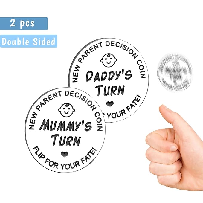 Fathers Day New Baby Gifts for Parents,Double-Sided Decision Coin Gift for New Mom & Dad, Funny Baby Shower Gifts for Couple, Gift for Pregnant Women as Thanksgiving Christmas Gift,A-Silver,2PCS