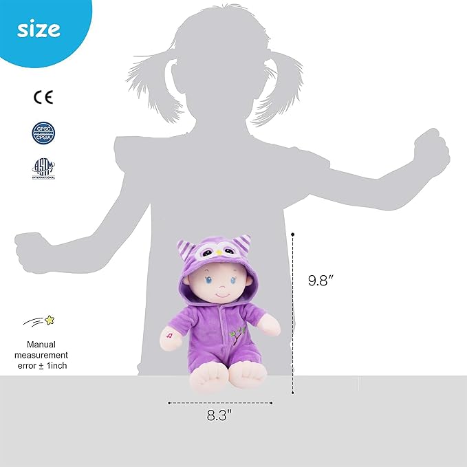 June Garden 12" Soothing Music Sweet Dolly Bedtime Owl - Interactive Stuffed Ultra Soft Talking Baby Doll for Birth and Up