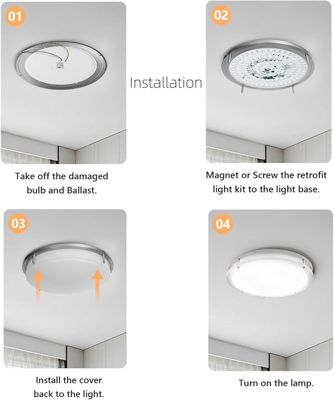 Smart Ceiling Light Replacement Kit, RGB LED Ceiling Light Retrofit Kit, 2400LM, DIY Color, Compatible with Alexa, 2700K-6500K for Bedroom, Living Room, 9.25 Inch, 120V, ETL