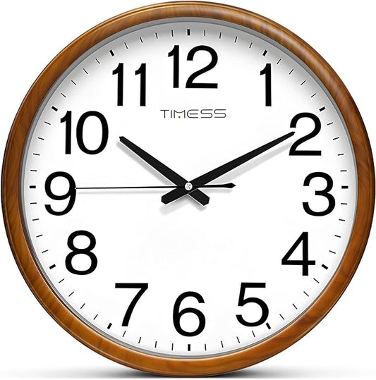 Wall Clock, Classic Wood Style Finish, 16 Inch Non-Ticking Silent Battery Operated Analog Clock, Ideal Retro Decor for Home, Bedroom, Living Room, Kitchen, Bathroom, Office(Wood Yellow)