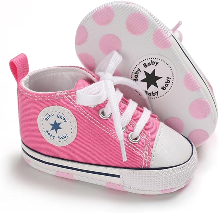 Unisex Baby Boys Girls Shoes, Newborn Infant Non-Slip Canvas Denim High Top Sneakers, Toddler First Walkers Shoes