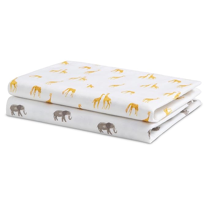 Delta Children 100% Cotton Flannel Baby Receiving Blankets for Girls and Boys – 30x30 Inches (Pack of 2), Safari Friends