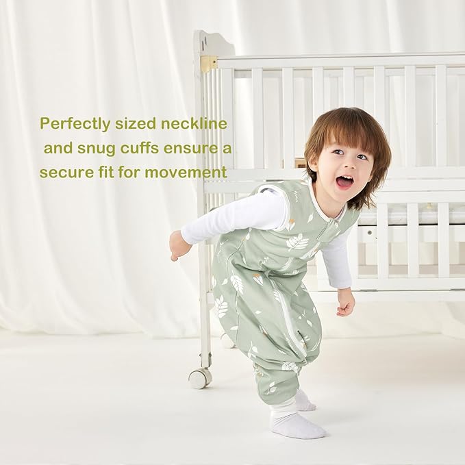 Super Soft 0.5 TOG Sleep Sack with Legs, 100% Organic Cotton Side Open Lightweight Toddler Sleep Sack with Feet, Foliage, Size M
