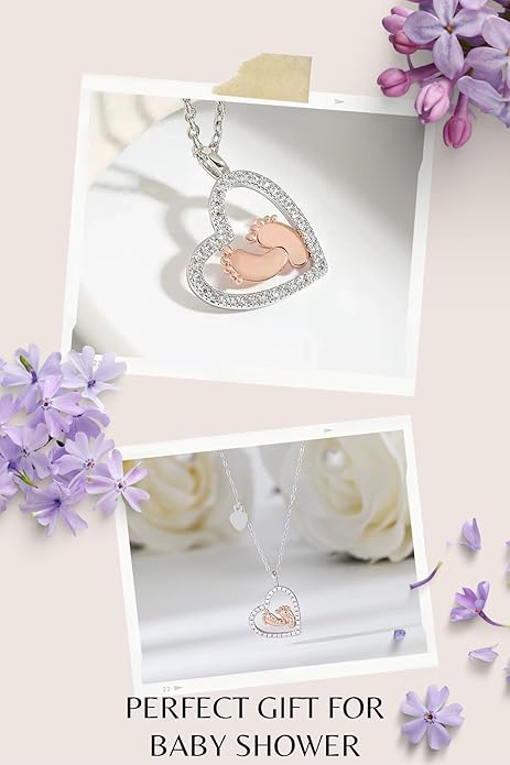 Pregnancy Necklace Gift for Mom to Be, First time Mom, Maternity Keepsake, Pregnant Wife, Baby Shower Keepsake for Expecting Mother, Baby Feet Heart Pendant with Message Card
