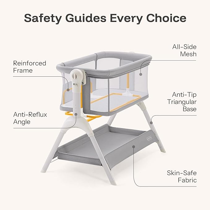 HARPPA Cuddly Rocking Bedside Bassinet for Baby, 3 in 1 Baby Bassinet with Wheels, Breathable Mesh, Adjustable Height Bedside Sleeper for Newborns, Grey