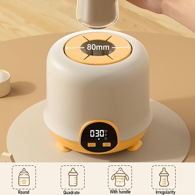 Automatic Baby Bottle Shaker, Low Noise Digital Display Cordless Baby Bottle Mixer Baby Formula Mixer Formula Pitcher for 50‑80mm Bottles (Yellow)