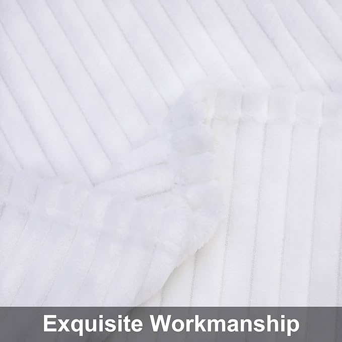 NTBAY Plush Flannel Baby Blanket, Soft and Warm Toddler Blanket with Striped Texture for Stroller, Crib, Travel, 30x40 Inches, White