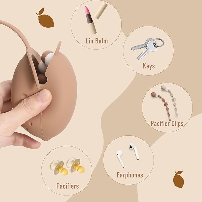 Silicone Pacifier Holder Case Binky Holder Baby Pacifier Case for Boys Girls Portable Silicone Paci Storage Pouch for Newborns 3 Pack-Ivory+Sage+Brown