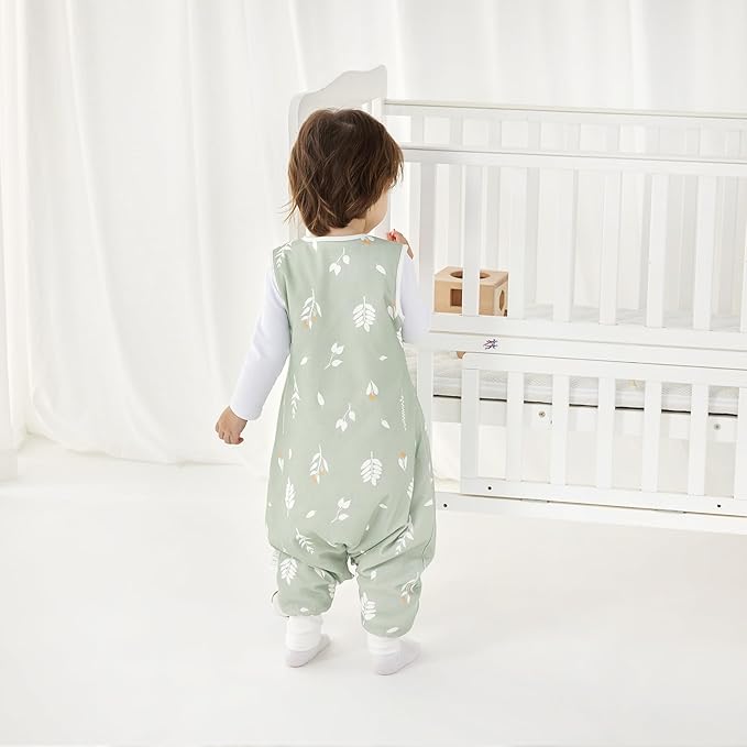 Super Soft 1.5 TOG Sleep Sack with Legs, 100% Organic Cotton Warm Comfy All Season Toddler Sleep Sack with Feet, Foliage, Size L