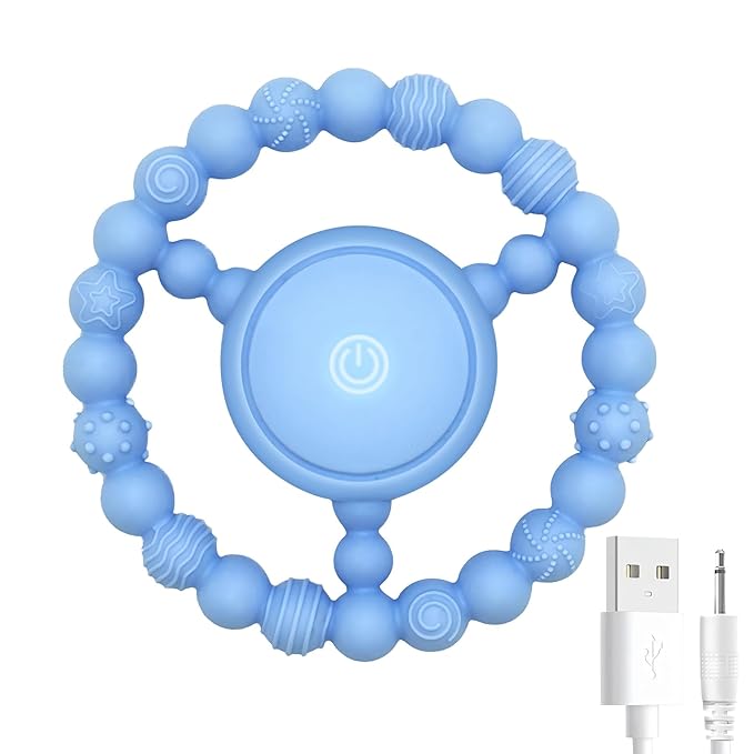 Vibrating Sensory Chew Toy for Babies & Autism Support - USB Rechargeable Baby Teething Toy with 3 Vibration Modes, Safe Silicone Chewers for Toddlers 6+ Months(Blue)