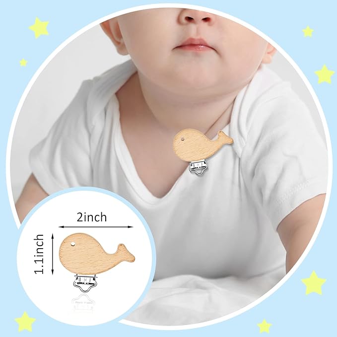 20 Pieces Wood Pacifier Clips Toy Suspender Clips Charm DIY Pacifier Holder for Baby Toddler Teething Grasping Accessory