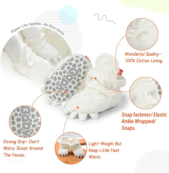 Sawimlgy Newborn Infant Baby Girl Boy Cotton Booties Stay On Sock Slippers Soft Bedroom Shoes Non-Skid Ankle Boots With Grippers Toddler Crib Warm Shoe First Walker Birthday Shower