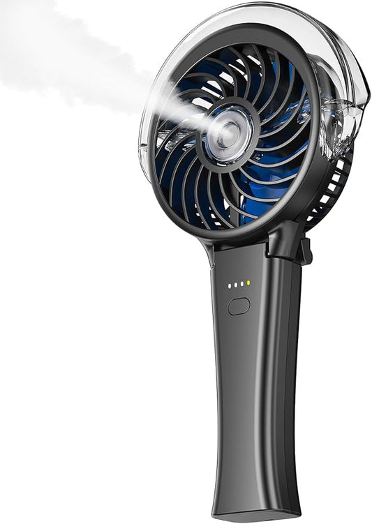 KIBEE Portable Misting Fan - 4000mAh Rechargeable, 50ml Water Tank, Foldable 180° Handheld with Mist Spray, 3-Speed Personal, Portable Charger for Travel, Outdoors, Makeup & More(Gray)