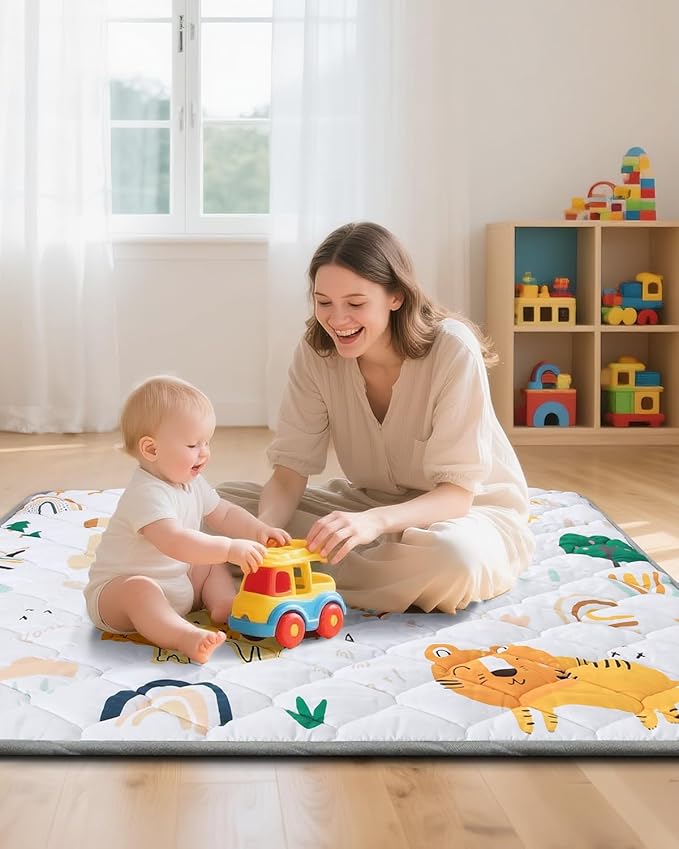Baby Play Mat 71"x59", Non-Slip Baby Mat for Floor, Soft Thicker Playpen Mat, Portable Playmat, Crawling Mat for Babies, Toddlers & Infants to Play and Learn(Animal)