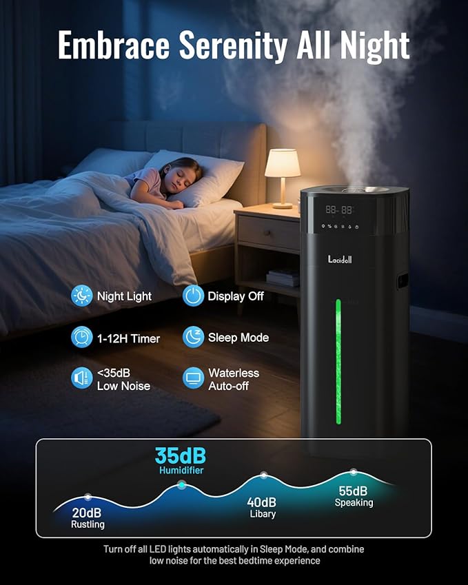 Humidifier Large Room 5.3Gal/20L Cool and Warm Mist Humidifiers for Home 2000 sq ft, Whole House Humidifiers with Diffuser Extended Tube, Air Humidifier for Bedroom Nursery Baby Plants, Black