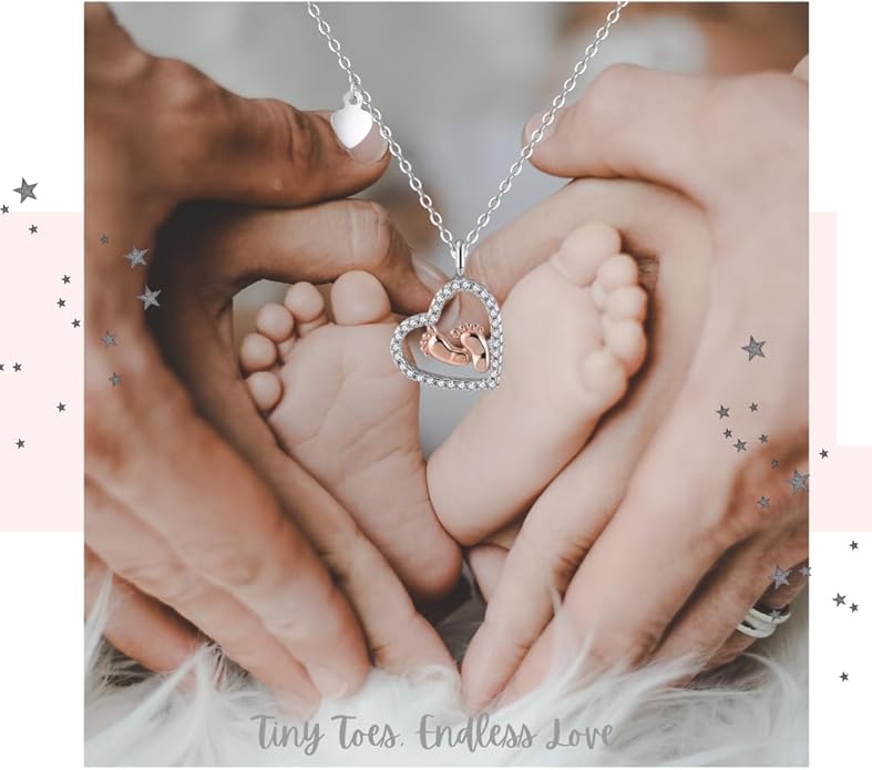 Pregnancy Necklace Gift for Mom to Be, First time Mom, Maternity Keepsake, Pregnant Wife, Baby Shower Keepsake for Expecting Mother, Baby Feet Heart Pendant with Message Card