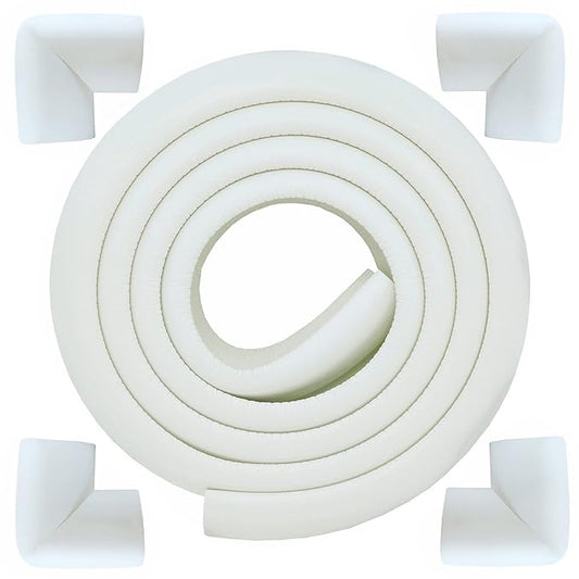 M2cbridge L Shape Extra Thick Furniture Table Edge Protectors Foam Baby Safety Bumper Guard 6.5 Ft (Off White with 4 Corners)