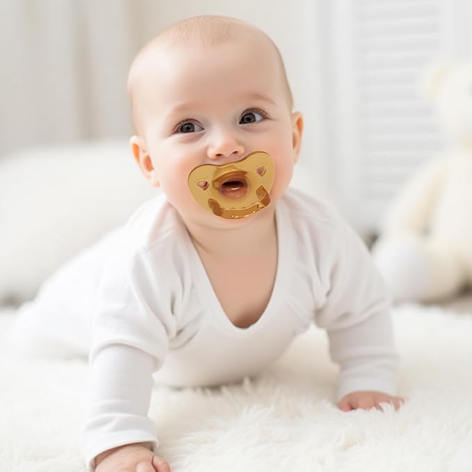 Pacifiers Natural Rubber Set of 2, Cute Baby Pacifier, with Handle & Air Holes for Added Safety, BPA-Free Soothers, Size 0-6 Months (Moon Flat)