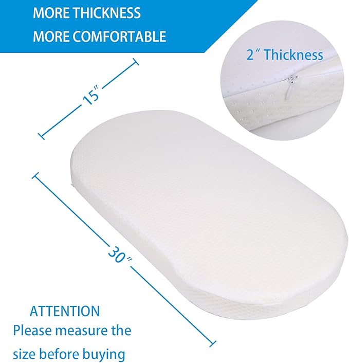 Mecc ecoh Baby Bassinet Mattress, 100% Breathable Cover, Water-Resistant Lining, Oval 30"x15"x2" Fit for Safety 1st/ Delta Children Slumber/Baby Delight Go with Me Slumber Rockin and Moses Basket