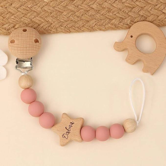 Personalized Pacifier Clip with Name Custom Stroller Clip Silicone Chain Holder Clips