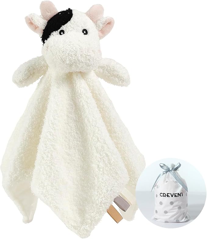 CREVENT Cozy Plush Baby Security Blanket, Loveys for Baby Girls and Boys, Birthday (Cow)