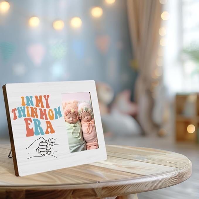 Twins Picture Frames Baby Items Twin Boys Girls Gifts For Mom Twice in My Twin Mom Era Signs Photo Frame Table Desk Decor for Home Livingroom Bedroom Tabletop DisplayFrame