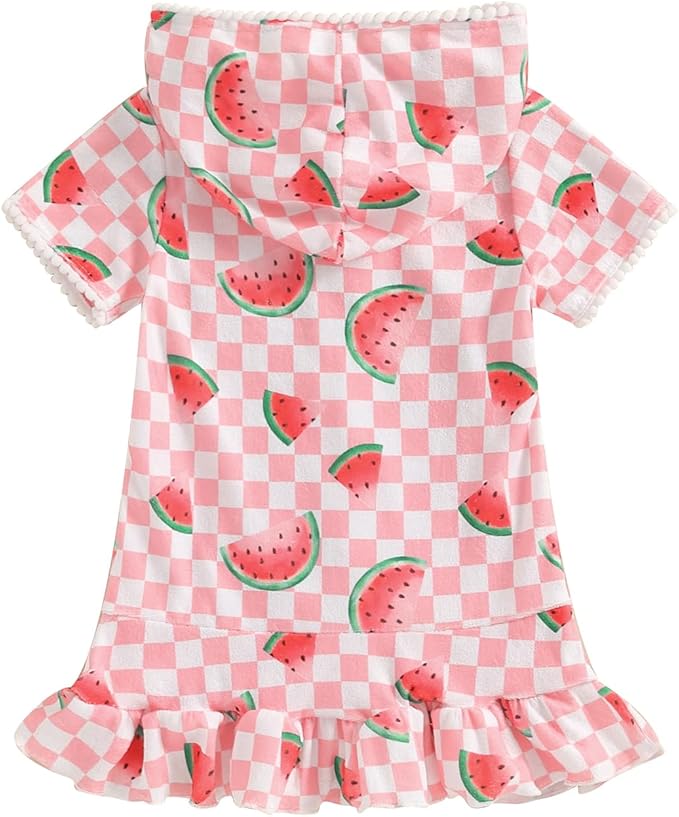 Girls Hooded Zip Terry Coverups Swimsuit Kids Baby Girl Floral Print Short Sleeve Swim Cover-Up Swimwear
