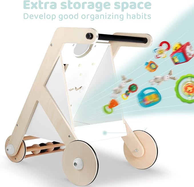 Beright Wooden Baby Walker with Roller, Push and Pull Learning Activity Walker, Multi-Functional Kidsโ Activity Toy, Multiple Activities Center, Develops Motor Skills & Stimulates Creativity, Natural