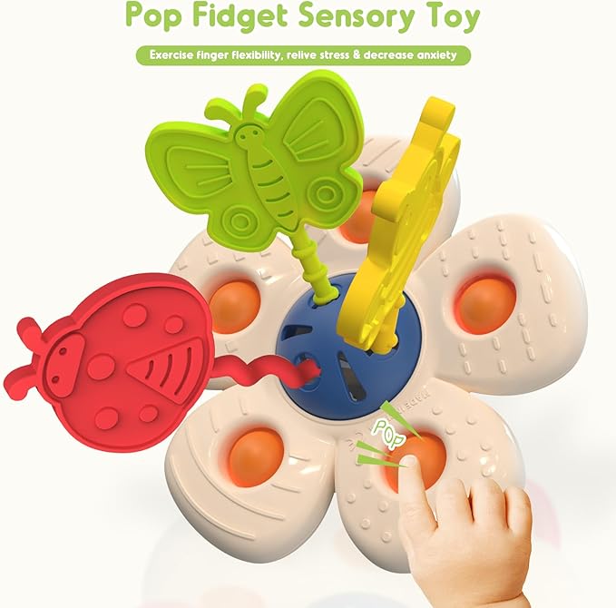Baby Sensory Chew Toy for 6-12-18 Months, Soft Silicone Popper Pull String Travel Toys for Car Seat, Early Develop Fine Motor Skills & Vision, Learning Gift for Newborn Infant Toddler Boys Girls