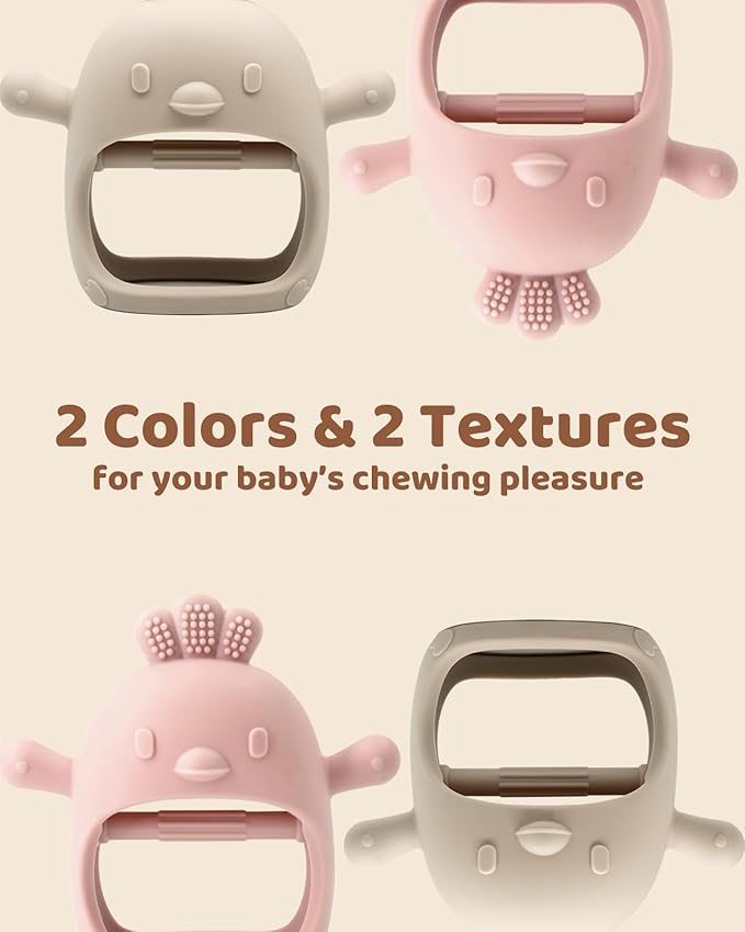 2 Packs Baby Teething Toy for 0-6 6-12 Months, Food Grade Silicone Teething Mitten, Anti Dropping Wrist Hand Teethers Baby Chew Toys for Sucking Needs, BPA Free