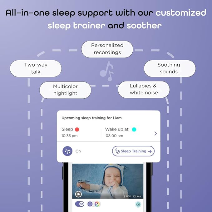 HUBBLE CONNECTED SkyVision Pro AI-Enhanced HD Smart Baby Monitor, 1 Camera, Parent Unit, Mounts, Smart Rollover & Cry Detection, AI Sleep Report, 2-Way Talk, Night Vision, Light & Sounds, Baby App