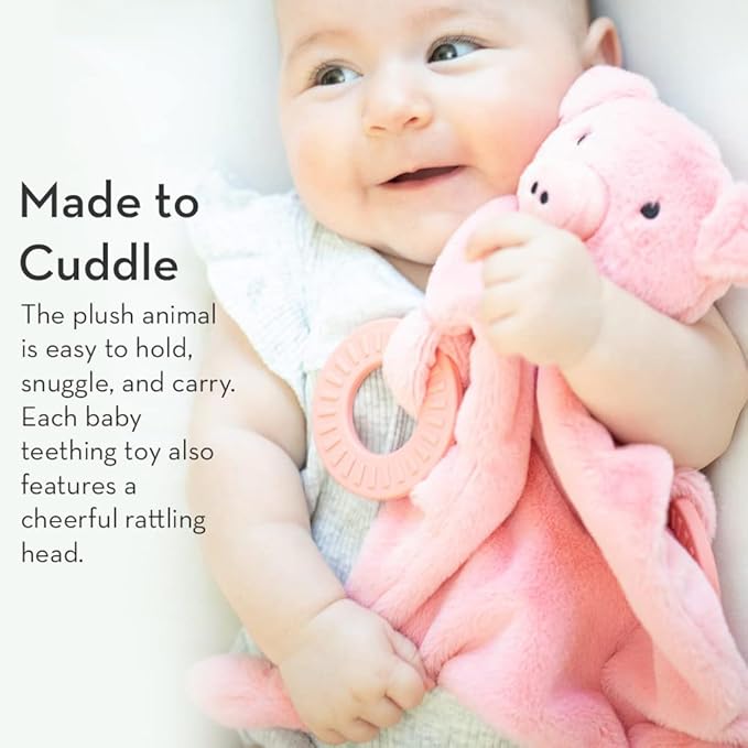 Baby Teether & Plush Lovey by Bella Tunno, Silicone Teether with Animal Snuggle Toy & Sensory Rattle, Teething Relief for Babies 0-6 Months, 6-12 Months, Dog