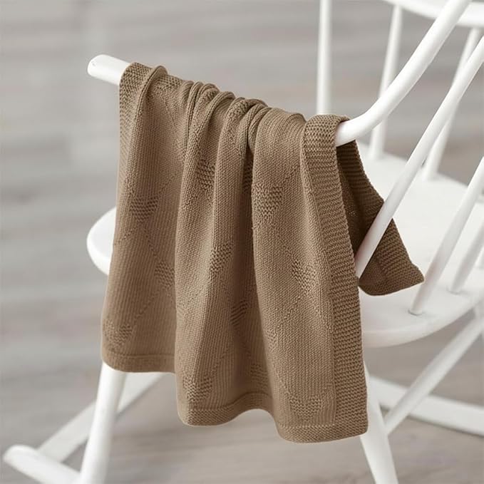 Baby Knit Blanket Heart to Heart Pattern– 100% Cotton Soft Lightweight Receiving Blanket for Newborn Infant Toddler Boy Girl, Cozy Nursery Crib Stroller Cover
