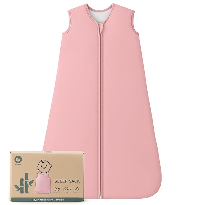 Rayon Made From Bamboo Baby Sleep Sack, SuperSoft 6-12 Months 1.0 Tog Baby Wearable Blanket, Sleeping Sack for Toddler Infant with 2-Way Zipper, Lightweight & Roomy, Pink