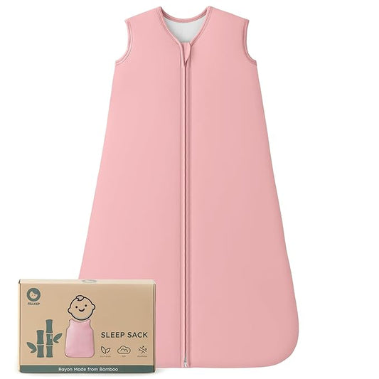 Rayon Made From Bamboo Baby Sleep Sack, SuperSoft 6-12 Months 1.0 Tog Baby Wearable Blanket, Sleeping Sack for Toddler Infant with 2-Way Zipper, Lightweight & Roomy, Pink