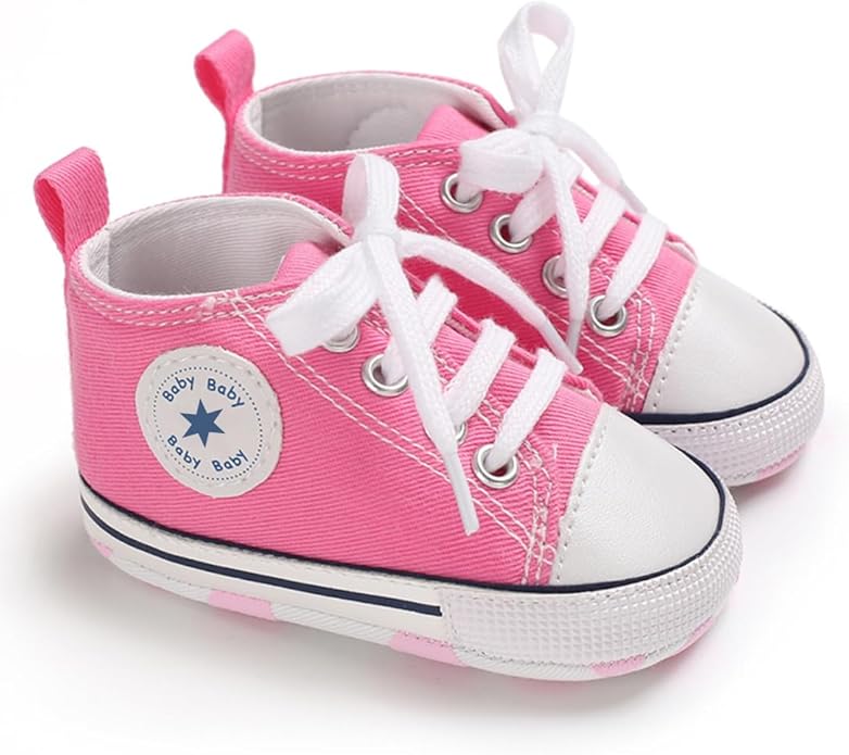 Unisex Baby Boys Girls Shoes, Newborn Infant Non-Slip Canvas Denim High Top Sneakers, Toddler First Walkers Shoes