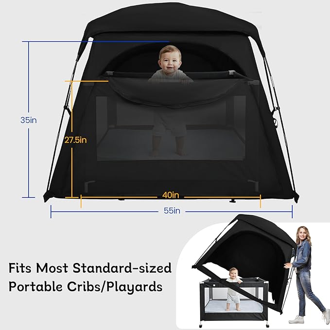 Blackout Tent for Pack and Play, Mini Crib, Kids Travel Bed & Cot, Sleep Pod for Baby & Toddler, Breathable Design with Fan Pouch & Monitor Pouch, Lightweight and Portable