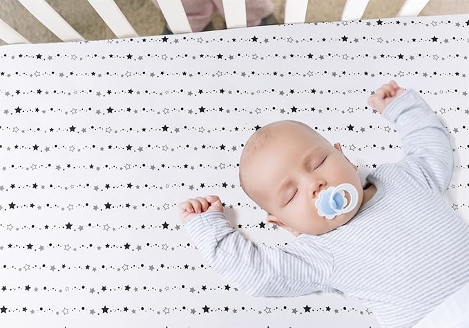 4 Pack Star and Moon Neutral Unisex Fitted Baby Crib Sheets Set for Baby Boys or Girls