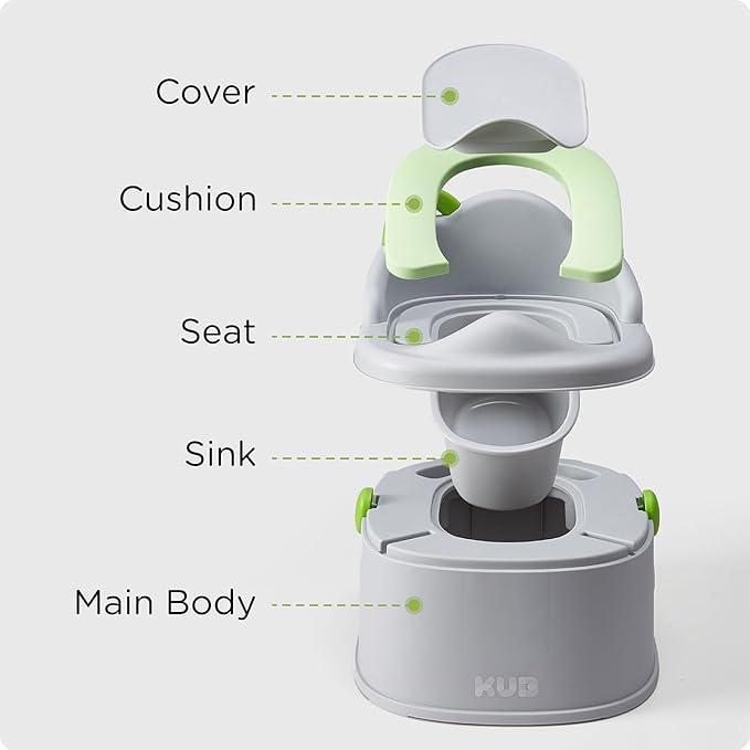 KÜB 3-in-1 Potty Training Toilet (Chair, Seat, Step Stool) - 9 CM Splash Guard, One-Click Assembly, Easy to Clean - Versatile Toddler Potty Trainer for Boy Girl - Grey