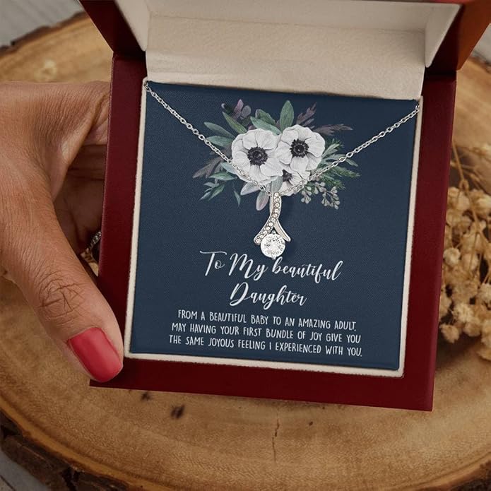 To My Daughter Gift Necklace From Dad or Mom - Badass Daughter Jewelry With Heartfelt Message & Elegant Box