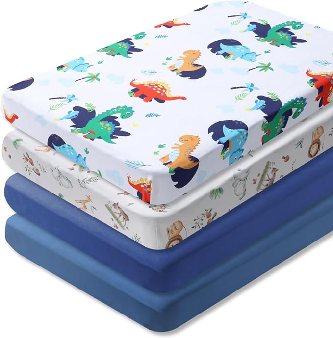 Crib Sheet for Boys and Girls, Super Soft Microfibre Crib Sheet Set, Breathable Cot Sheet, for Cot and Toddler Mattress, 130x70x20cm, 4pcs