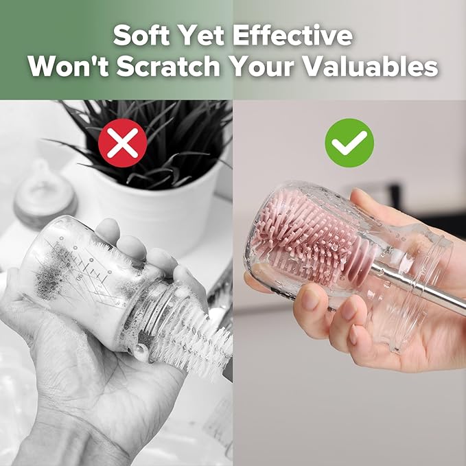 haakaa Cleaning Brush Silicone Bottle Brush Double-Ended Soft Silicone Bristles for Breast Pumps, Breast Milk Collectors, Baby Bottles, Teats, Breastmilk Storage Bags, Detachable - Pink -1pk