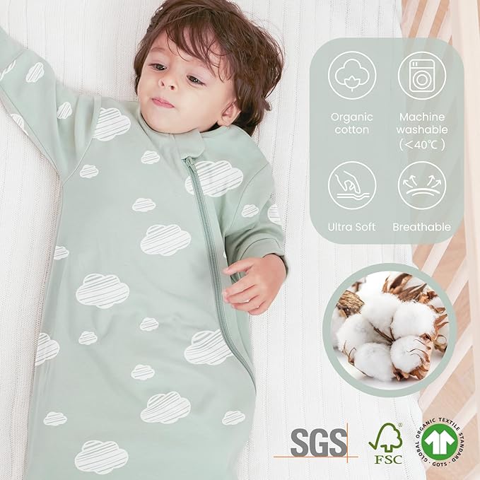 Unisex Sleeping Bag for Babies and Toddlers 1.0 Tog Sleep Sack 0-6Months, Baby Sleep Sack, Newborn Sleep Sack, Wearable Blanket Baby, One Piece Long Sleeves, Gifts for Toddlers