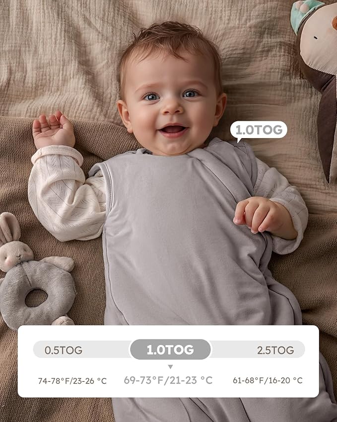 Yoofoss Rayon Made from Bamboo Baby Sleep Sack 0-6 Months 1.0 Tog Baby Wearable Blanket, Super Soft Infant Toddler Sleeping Sack 2-Way Zipper
