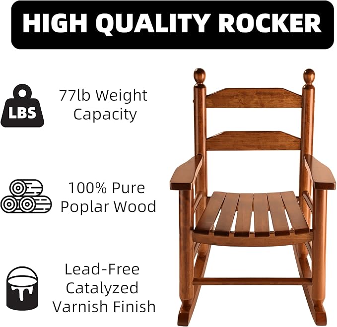 Toddler Rocking Chair Set of 2 Wooden Comfy Recliner Rocker for Kids Ages 3-6 Baby Lounge Chair Indoor Outdoor Girls Children’s Playroom Brown