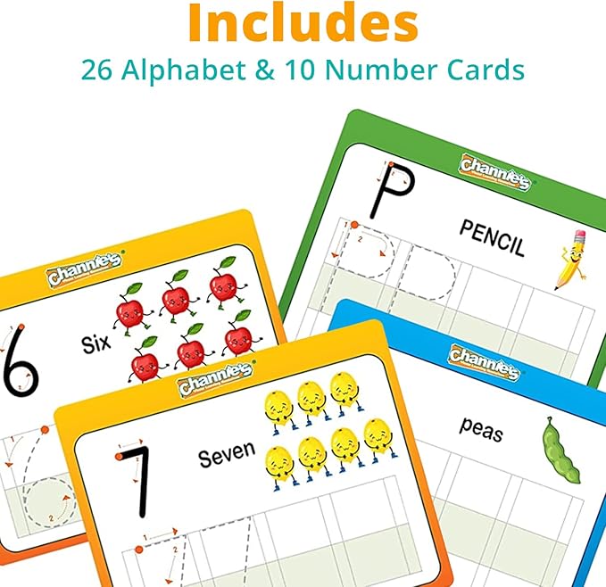 Channie’s My First Dry Erase Number and Alphabet Flashcards for Kids Ages 3-5, 26 Visual ABC Flash Cards for Letter Tracing + 10 Number Kindergarten Flash Cards, Reusable & Fun